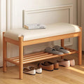 Solid Wood Shoe Bench with Cushion, 2-Tier Shoe Rack for Front Door Entrance, Enterway Benches with Shoe Storage (Natural, 23.6in)
