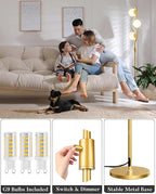 60IN Dimmable Gold Standing Lamps, Ice Crystal Modern Floor Lamp with 3000K G9 Bulbs Included, Mid Century Vintage Globe Floor Lamp for Living Room