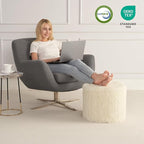 Hansleep Round Pouf Ottoman Foot Rest, 17 x 14 Small Faux Fur Stuffed Pouf for Chair, Foam Filled Foot Stools Ottomans for Living Room, Beige