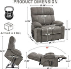 Oversized Recliner Electric Lift Chair, Power Lift Recliner for Big and Tall, 180° Lay-Flat and Assisted Standing, Extra Large Sofa with 8-Point Massage & Heating, Medium-Soft, Gray