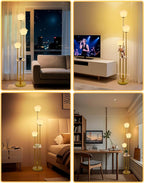 Lightdot 63IN Floral Floor Lamp 3-Lights Flower LED Floor Lamps with 3000K Bulbs Included Candle Holder Style for Wedding Party Modern Gold Tall Floor Lamp for Living Room/Sofa Beside/Corner Decor