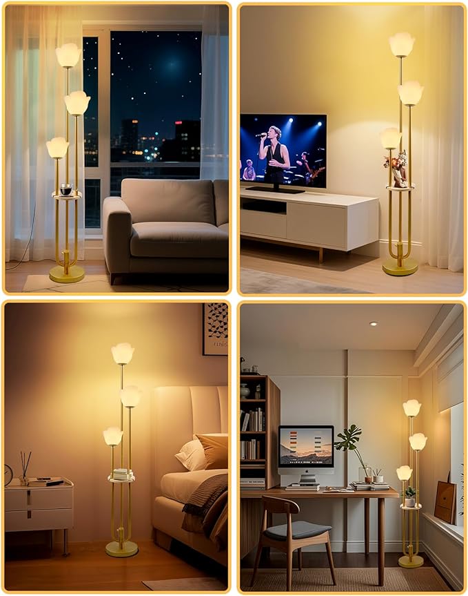 Lightdot 63IN Floral Floor Lamp 3-Lights Flower LED Floor Lamps with 3000K Bulbs Included Candle Holder Style for Wedding Party Modern Gold Tall Floor Lamp for Living Room/Sofa Beside/Corner Decor