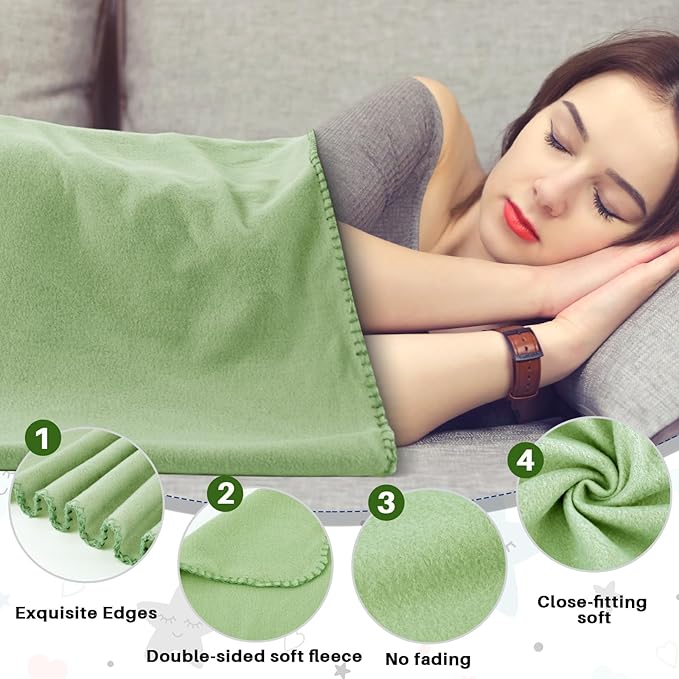 Newwiee 24 Pcs Fleece Throw Blankets Bulk 50'' x 60'' Oeko-tex Standard 100 Certified Spring Outdoor Wedding Guest Blankets Lightweight for Sleepover Donation Lap Pet Sofa Home (Light Green/White)