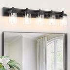 Vanity Light Fixture,5-Light Vanity Light for Bathroom,Matte Black Bathroom Vanity Lighting Over Mirror with Square Clear Glass Shade for Restroom