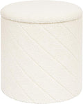 Round Boucle Storage Ottoman with Reversible Wood Tray, 17.7" Sherpa Cylinder Footrest Stool with Storage, Upholstered Folding Ottoman Coffee Table for Living Room Bedroom Dorm, White