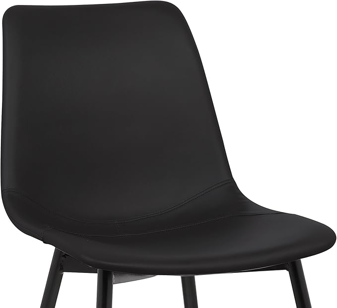 Armen Living Monte Mid Century Modern Dining Accent Chair for Table Kitchen Desk Vanity in Black Faux Leather with Black Metal Legs