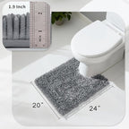Yimobra Toilet Rugs U Shaped Washable, Extra Thick Soft Absorbent Chenille Contour Bathroom Rugs for Toilet 24x20 Inch, Quick Dry Non Slip Toilet Mat for Bath Floor, Silver