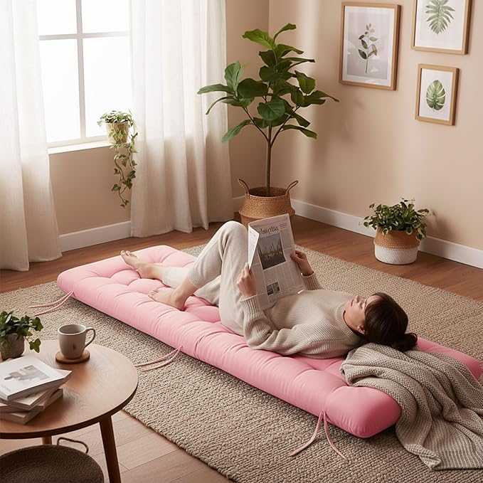 Long Floor Cushion Large Floor Cushion with Brushed Cotton Jumbo Lounger Pillow for Outdoor Indoor Bay Window Meditation Yoga Reading Sleeping(Pink)