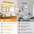 5 Light Modern Bathroom Light Fixtures Over Mirror, Brass Finish Vanity Lights for Bathroom Wall Sconces with Clear Glass Shades, E26 Socket (Bulbs Not Included)