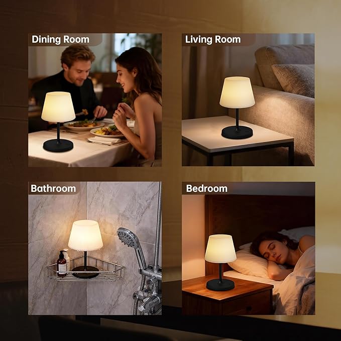 Waterproof Rechargeable Table Lamp - Portable Cordless Desk Lamp with 8 RGB Colors,4000mAh Outdoor Stepless Dimmable LED Night Light for Bedroom, Living Room,Camping Restaurant,Office (Black)