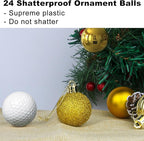 Gold 1.6" Small Christmas Balls Christmas Tree Decoration Ornaments Shatterproof Hanging Balls for Birthday Halloween Holiday Wedding Decorations Set of 24pcs