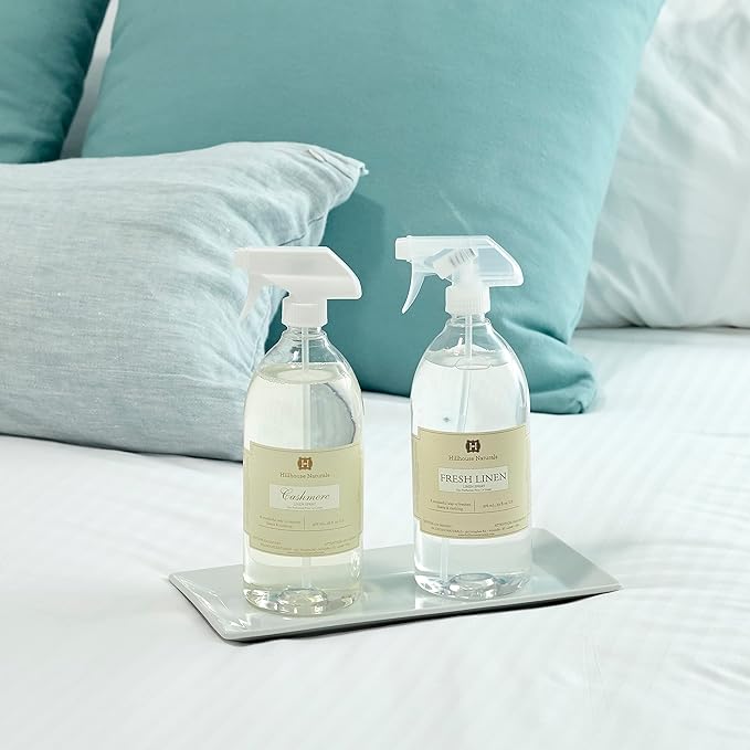 Hillhouse Naturals 1 liter Fresh Linen linen Mist. Aromatherapy Spray for Relaxation and Sleep. With scents of lemon and orange interwoven with bergamot, rose, jasmine and musk. Made in the USA