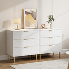 GarveeHome White Dresser, Modern 3 Drawer Dresser for Bedroom with Gold Handle and Large Drawer, Wood Double Chest of Drawers and Storage Organizer for Living Room, Hallway, Entryway