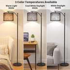 SUNMORY Arc Floor Lamp, Modern Floor Lamp with 12W 3 Color Temperatures Bulb, Metal Standing Lamps with Black Adjustable Hanging Lampshade, Tall Floor Lamps for Living Room, Bedroom, Office