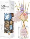 Chloefu Lan Premium Reéd Diffuser Set with Pink & Purple Flowers Reéd Diffuser Sticks Sandalwood Rose | 6.7oz Scent Fragrance Oil Diffuser for Bedroom Bathroom Home Shelf Décor