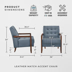 Lexicon Modern Accent Chair, Luxury Genuine Leather Match Living Room Chair with Tufted Cushions, Solid Wood Frame and Arm Rest, Comfy Upholstered Single Seat for Bedroom/Reading/Office, Blue