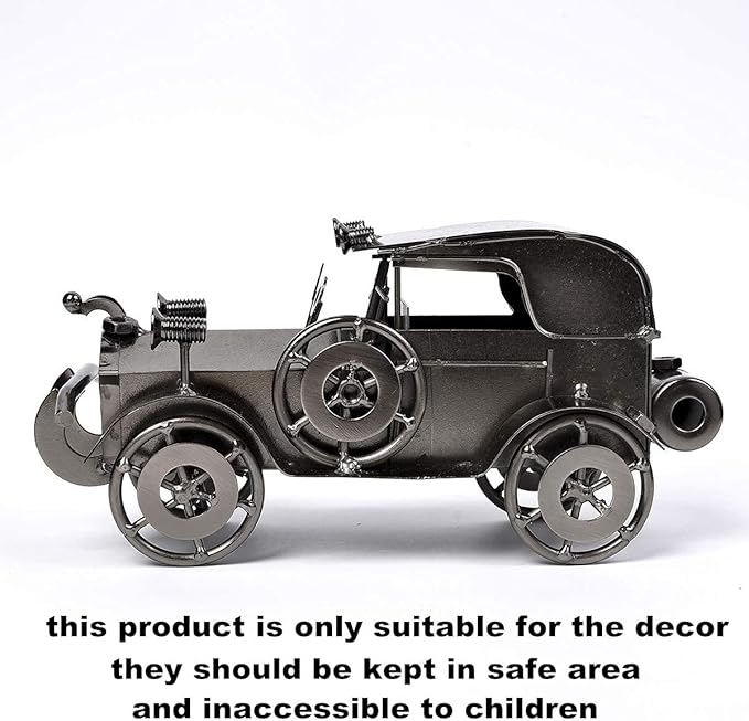 Metal Antique Vintage Car Model QBOSO Handcrafted Collections Collectible Vehicle Toys for Bar or Home Decor Decoration Great Birthday Gift (Black-Silver, Large