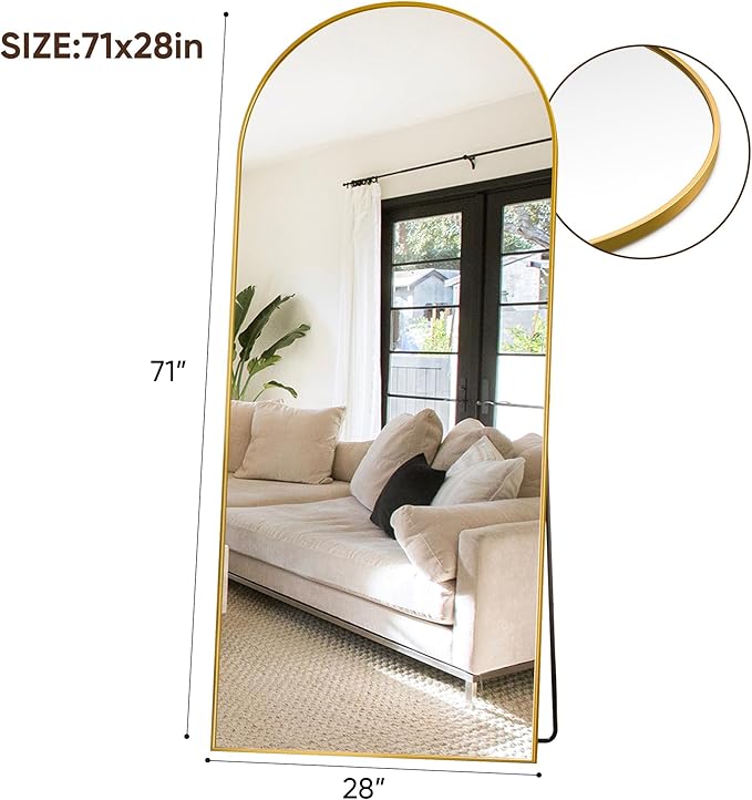 Suidia Arched Full Length Mirror, 71"x28" Floor Mirror Freestanding, Floor Standing Full Body Mirror with Stand for Bedroom, Hanging Leaning Mounted for Living Room Cloakroom, Gold