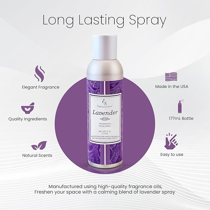 Expressive scent Air Freshener Spray - Long Lasting Lavender room fragrance - Home Fragrance Spray for Bathroom, Kitchen & Office – Home Air Fresheners 6 FL Oz