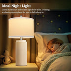 TOBUSA 23.5’’ Modern Ceramic Table Lamps Set of 2 for Living Room, Farmhouse Vintage Bedside Table Lamps with White Linen Shade, Rustic Bedroom Ceramic Lamps for Nightstand Home Office End Table Dorm