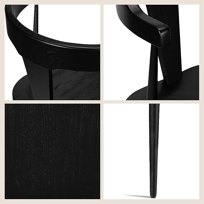 Poly & BARK Mid Century Modern Enzo Black Dining Chair – Solid Oak Wood Splat Back Chair, 18" Seat Height, 32" Tall – Stylish MCM Kitchen & Dining Room Chair - Set of 2