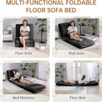 Bean Bag Chairs for Adults,Folding Sofa Bed,Floor Couch Bed, Foam Filling Fold Floor Mattress with Washable Soft Faux Fur Cover, Leisure Floor Couch for Bedroom Living Room(Black,Single)