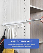 16.5 inch Valet Rod for Closets Pull Out Closet Valet Rod Slide Out Extra Long Silvery Valet Rods for Closets With 6 Hooks