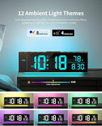Digital Clock, Alarm Clock for Bedroom, Digital Wall Clocks for Classroom, Living Room Decor, Desk Clock Large Display, 13 Number Display Colors, 12 Ambient Light Colors, Auto Dimming, DST (Black)