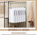 2 Set 40in Short Cotton Garment Bags, 6in Wide Gusset Hanging Storage Clothes with 8 Cedar Blocks, Transparent Mesh Window, Breathable Closet Bags for Fur Coat Suit Sweater Dress, White