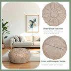 Thgonwid Round Unstuffed Pouf Cover, Leather Foot Stool Ottoman with Storage, Bean Bag Floor Chair, Multi Functional Footrest for Living Room, Bedroom or Balcony (Mushroom)