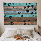 VUMIVI Dog Paw Print Tapestry Rustic Farmhouse Vintage Wood Paneling Home Decor Tapestry Wall Hanging for Living Room Bedroom Dorm Classroom Aesthetic Decor W60xL40in