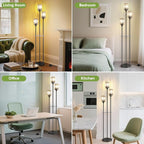 Crystal Floor Lamps for Living Room, Glass Modern Floor Lamp with Shelves, Mid Century Standing Lamps with Table, Brass Tall Lamp with Crystal Shade Vintage Retro Corner Floor Lamp (Black)