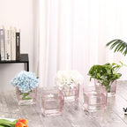 Square Pink Glass Vases Set of 6, 5" x 5" x 5" Flower Vases for Centerpieces, Square Vase for Centerpieces, Small Vase for Wedding, Party, Home Office Decoration