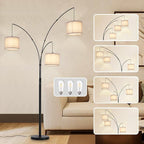 DLLT Modern Floor Lamp for Room: 3-Light Black Tree Dimmable Floor Lamps with Gray Shades for Living Room - Arc Standing Lamp for Bedroom - Tall Floor Lamp for Office Corner 3 LED Bulbs Included