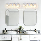 4-Light Modern Bathroom Light Fixture Chrome Vanity Lights Over Mirror Wall Sconce Lighting with K9 Crystal Shades Bathroom Wall Lamp E26 Base for Bedroom, Living Room, Hallway, Cabinet
