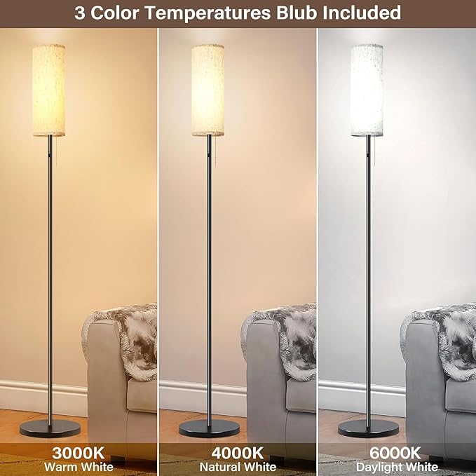 Cordless Floor Lamp for Living Room, with 3 Color Temperature and Pull Cord Switch, Farmhouse Floor lamp 8000mAh Battery Operated Portable Rechargeable Tall Modern Standing Light for Bedroom
