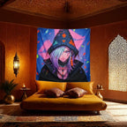 HOUHUANG Hanging paintings, blacklight tapestry, murals, and decorative paintings, fluorescent anime, cartoons, polyester material (59 "x 59") for families, bars, and outdoor parties (Cloak Girl)