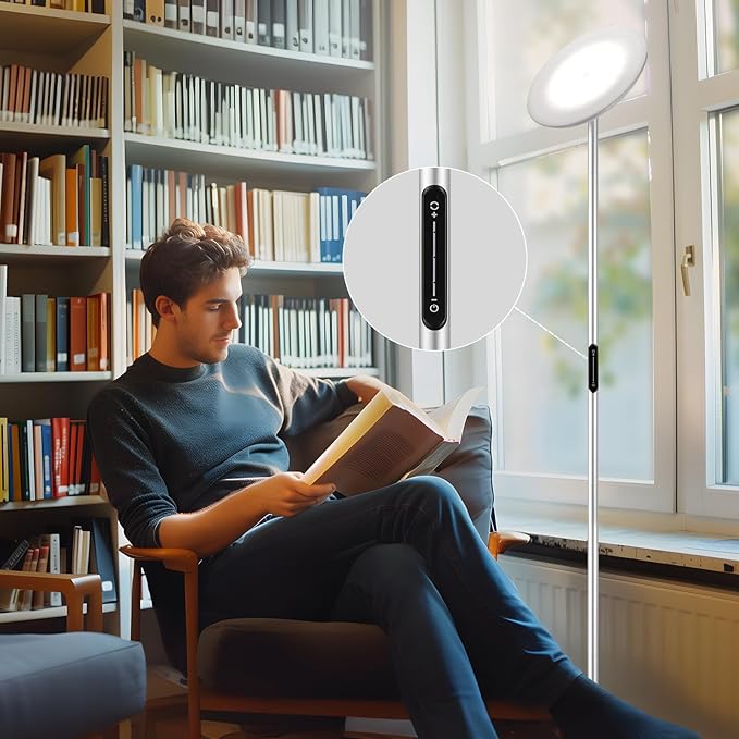 Modern LED Floor Lamp - Remote & Touch Control, 36W/1500LM Sky Torchiere Standing Lamp, Fully Dimmable, 3 Color Temperatures, Ideal for Living Room & Bedroom, Easy to Assemble(Grey)