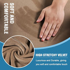 H.VERSAILTEX Sofa Cover 3 Piece T Cushion Loveseat Slipcovers Thick Velvet Couch Cover Furniture Protector Stretch T Cushion Sofa Covers for 2 Cushion Couch with 2 Individual T Cushion Covers, Camel