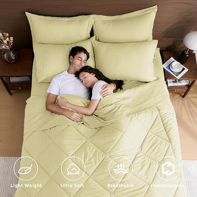 HEVUMYI Cream Yellow Twin Comforter Set - 5-Piece All Season Bed in a Bag Twin, Ultra Soft Bedding Set with Comforter, Flat Sheet, Fitted Sheet, Pillowcases, Pillow Shams
