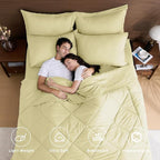 HEVUMYI Cream Yellow Twin Comforter Set - 5-Piece All Season Bed in a Bag Twin, Ultra Soft Bedding Set with Comforter, Flat Sheet, Fitted Sheet, Pillowcases, Pillow Shams
