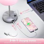 Pink Touch Lamps for Nightstand Set of 2 - Bedside Table Lamp for Bedroom with Dual USB Ports & AC Outlet, 3-Way Dimmable Lamps for Living Room Boys Room, Night Light with 5000K Daylight Bulbs