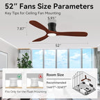 52” Smart Low Profile Ceiling Fans with Lights Remote,3 Wood blade,Quiet DC Motor,Outdoor Indoor Flush Mount Ceiling Fan,Voice Control via WIFI Alexa App,Modern Lighting& Ceiling fan for Bedroom Patio