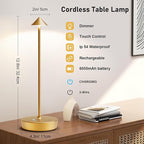 Set of 2 Rechargeable Cordless Table Lamp,6000mAh LED Battery Operated Desk Lamp Touch 3 Color Dimming Portable Outdoor Waterproof Table Light for Patio/Restaurant/Dining/Home(Gold)