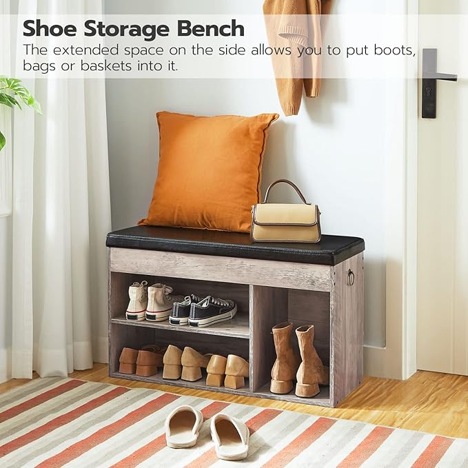 HOOBRO Shoe Storage Bench with Padded Cushion, Entryway Bench with Flip-Open Storage Box and Adjustable Shelf, Shoe Rack with Hidden Compartment, for Entryway, Living Room, Greige BG40HX01