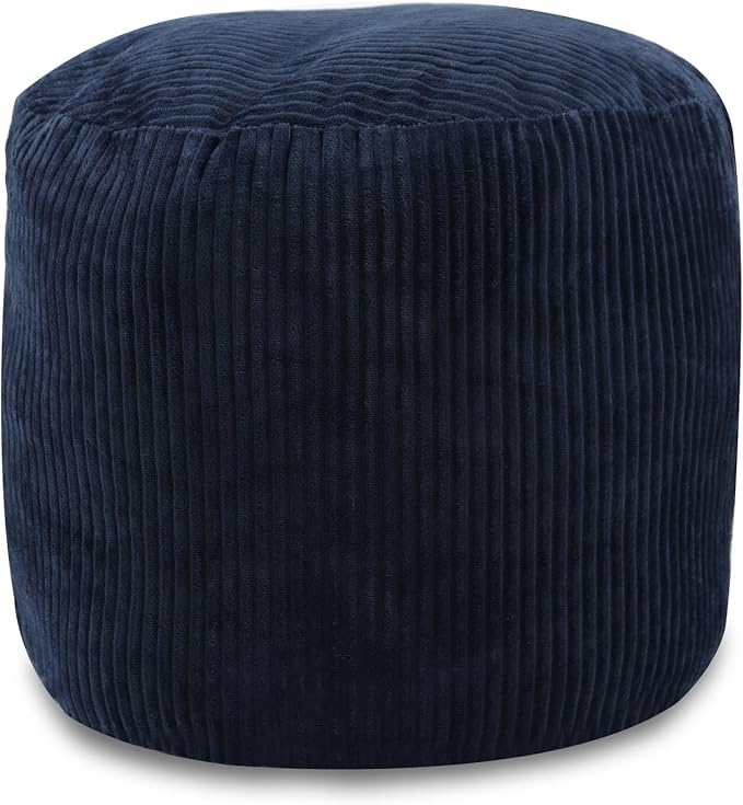 Sexysamba Round Corduroy Pouf Cover Only, 20"x 16" Unstuffed Decorative Ottoman Foot Stool Rest, Washable Storage Bean Bag Chair Floor Pouf Covers for Living Room Bedroom, Navy Blue