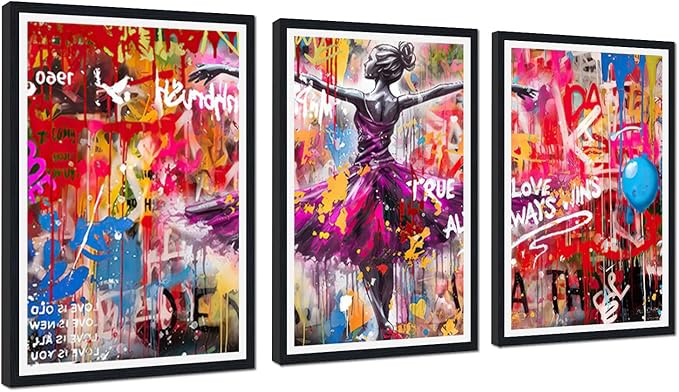 Novatique Banksy Canvas Wall Art Colorful Graffiti Wall Art Prints Pop Art Wall Decor Graffiti Poster Artwork for Living Room Bedroom,24" x 36" x 3pcs