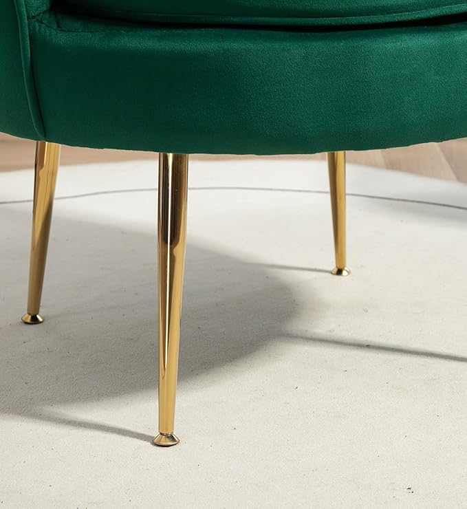 Velvet Barrel Accent Chair with Scalloped Silhouette and Gold Metal Legs, Decorative Piece Suitable for Traditional, Modern, and Contemporary Spaces, Green