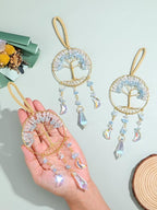 CrystalTears Crystal Tree Life Hanging Ornament Handmade Aquamarine Clear Quartz Healing Crystal Gemstone Glass Suncatcher for Home Window Wall Decoration Crystal Gifts for Women Men Friends