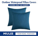 MIULEE Pack of 2 Decorative Outdoor Solid Waterproof Throw Pillow Covers Faux Linen Garden Farmhouse Coastal Cushion Cases for Summer Patio Tent Balcony Couch Sofa 18x18 Inch Blue